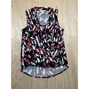 WHBM Top Womens S Black Multicolor Abstract Casual Sleeveless Pullover Blouse